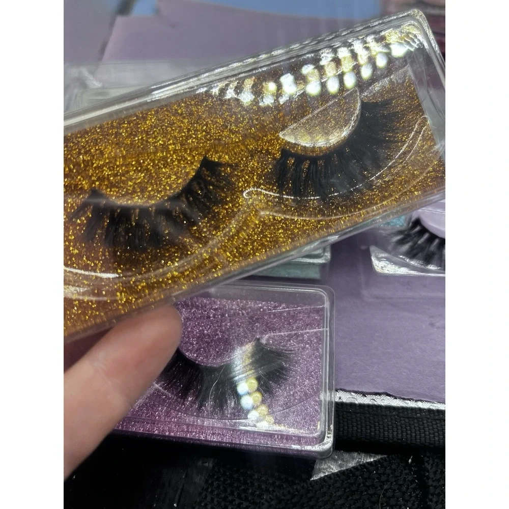 15 Pair Long Cross False Eyelashes Makeup Fake Thick Black Eye Lashes & Neon Pur